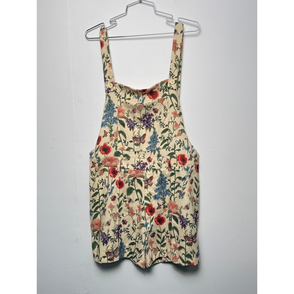 Cider Cream Floral Short Overalls Romper
